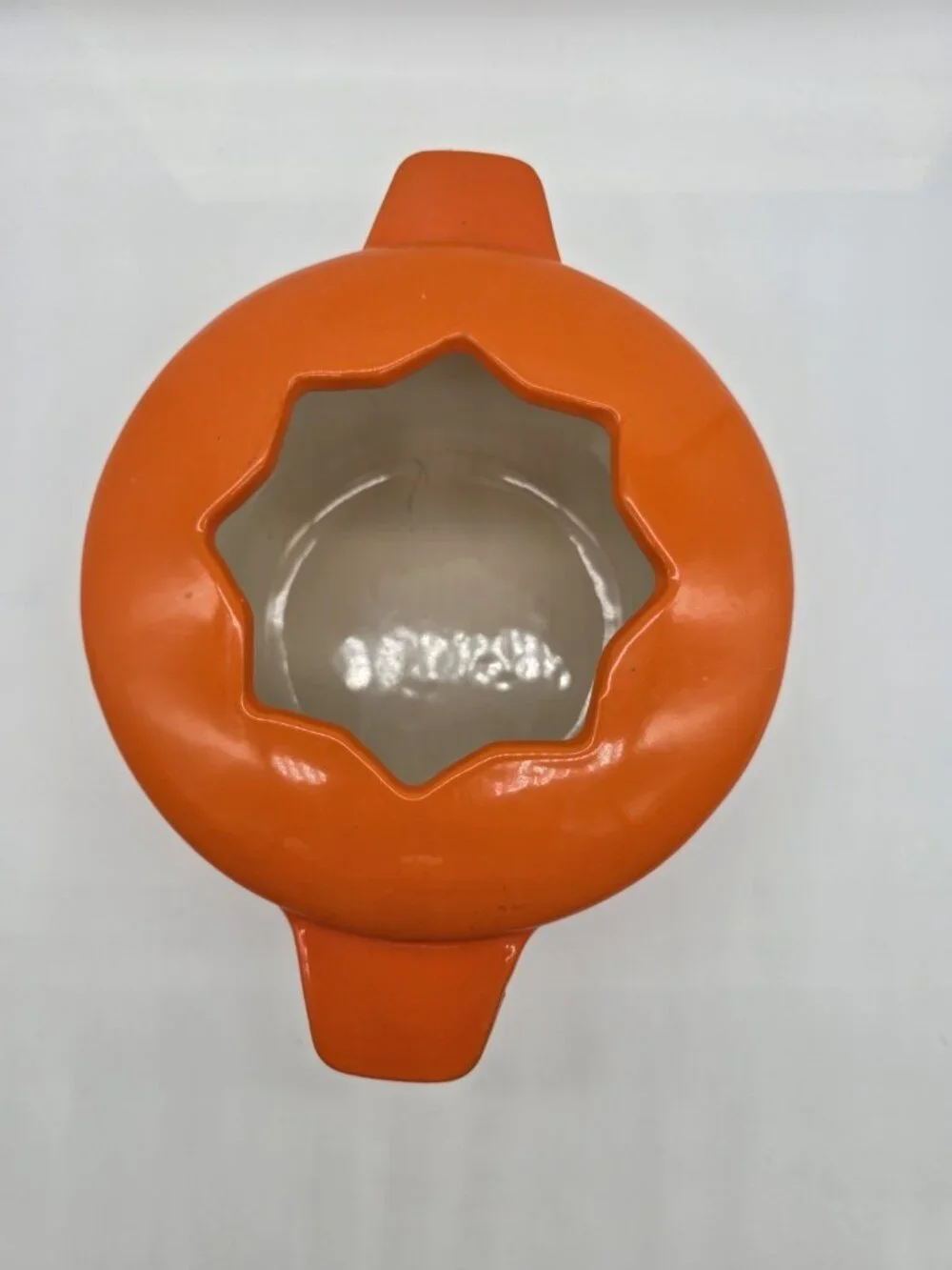 Cast Iron Fondue Pot Orange Enamel Cookware Star Top Cheese Heavy Dish